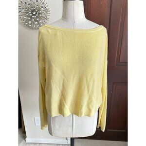 garage brand yellow ribbed knit top worn on or off the shoulder XS